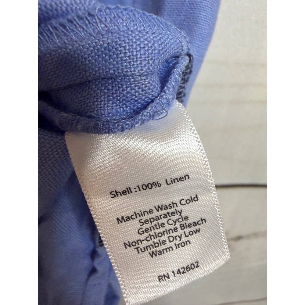 Sail to Sable Blue 100% Linen Sleeveless Shift Dress Navy Trim Preppy Womens S - Picture 4 of 5